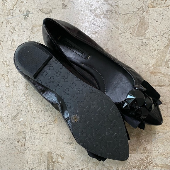 Elegant Ballerina Flat Black Pointed Toe Bow Rhinestones Brazil Size 7.5 B - Picture 8 of 12